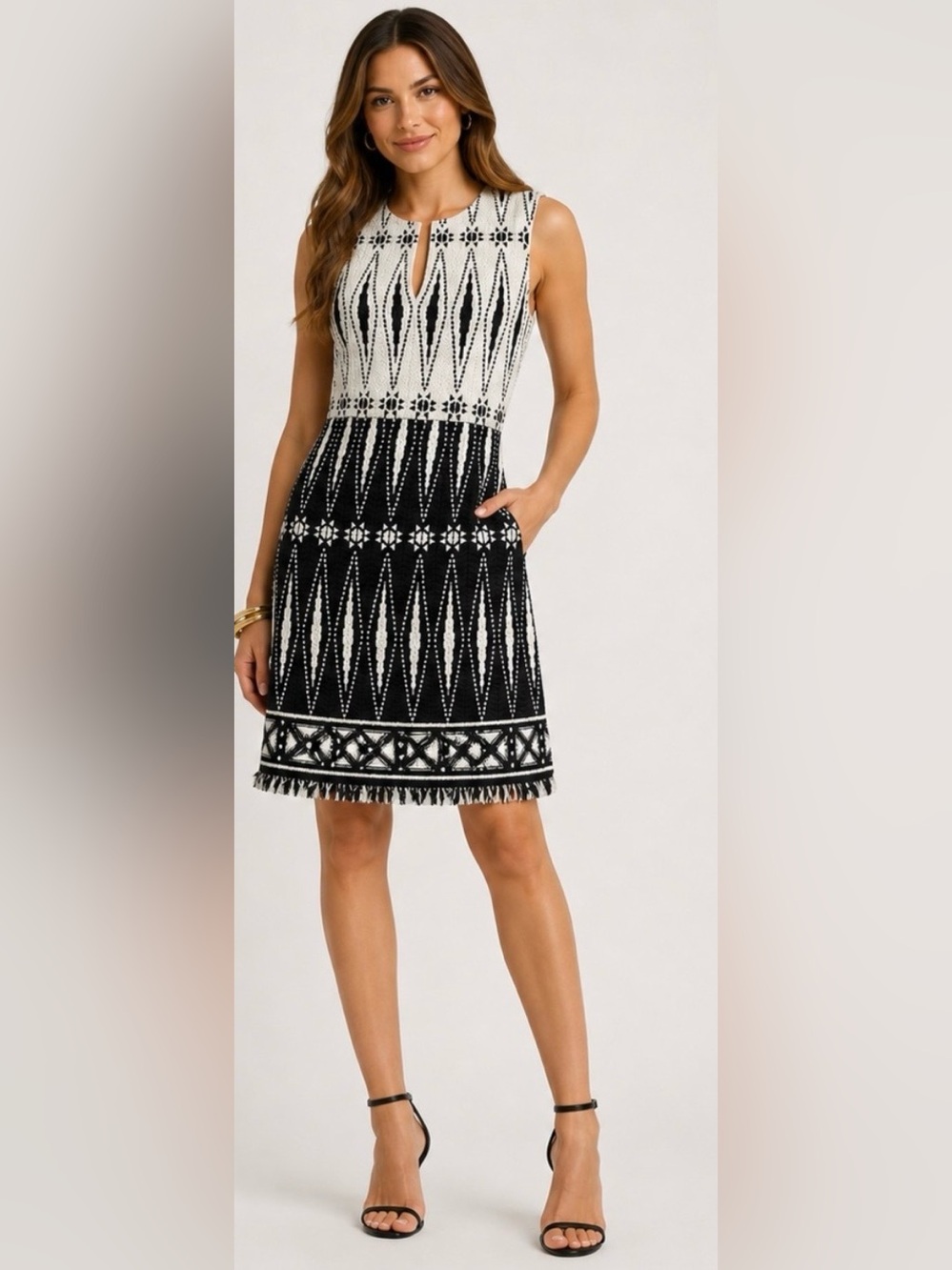 Tory Burch Black and White Sleeveless Knit Mini Dress